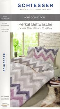 Bettwäsche Schiesser Perkal - 135 x 200 cm - Baumwolle - weiß mit Zackenmuster